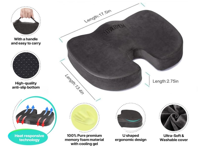 foverhom Gel Seat Cushion for Long Sitting,Office Chair Cushion for Tailbone Pain Relief,Non Slip Orthopedic 50 Density Slow Rebound Memory Foam Car Seat Cushion with Handle and Concealed Zipper - Image 4